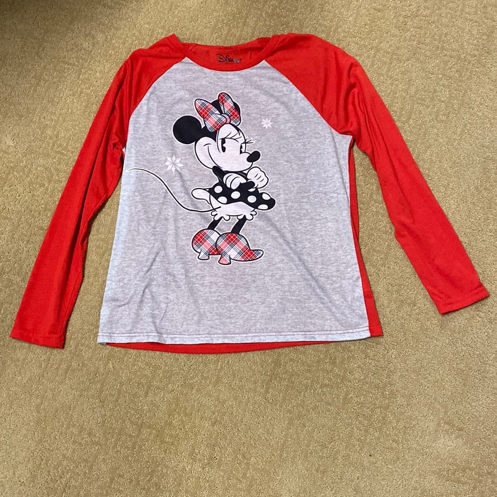NWOT Disney Cartoon Minnie Mouse Plaid Long Sleeve Raglan Baseball Tee